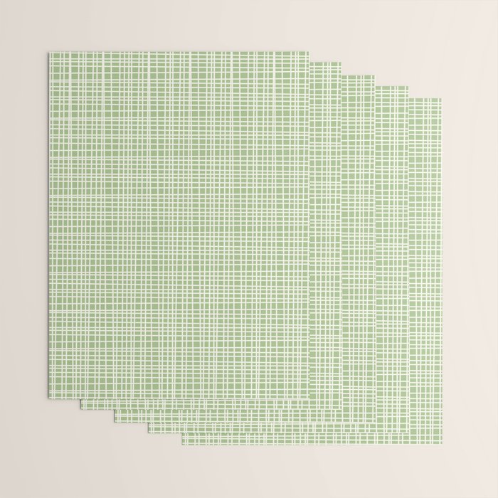 Mid Century Modern Minimalist Woven Line Pattern in Light Sage Green and Cream Wrapping Paper Gallery Image 3