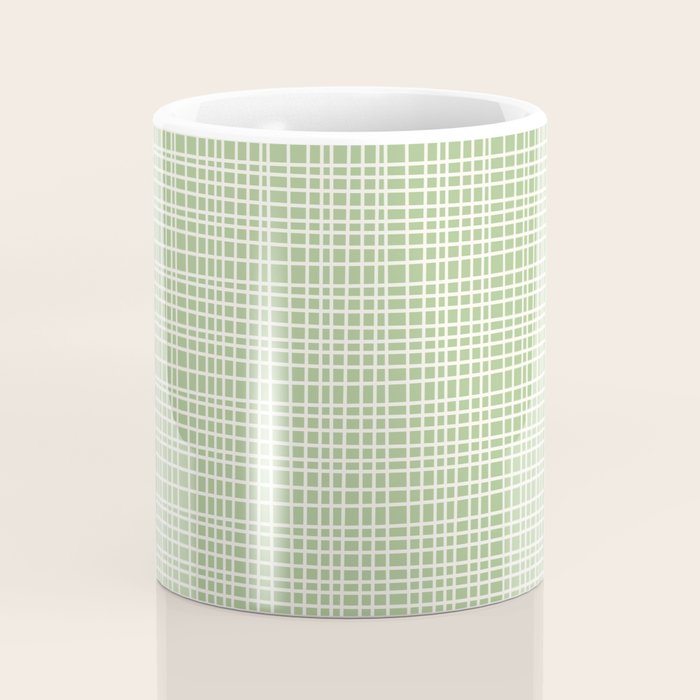 Mid Century Modern Minimalist Woven Line Pattern in Light Sage Green and Cream Coffee Mug Gallery Image 4