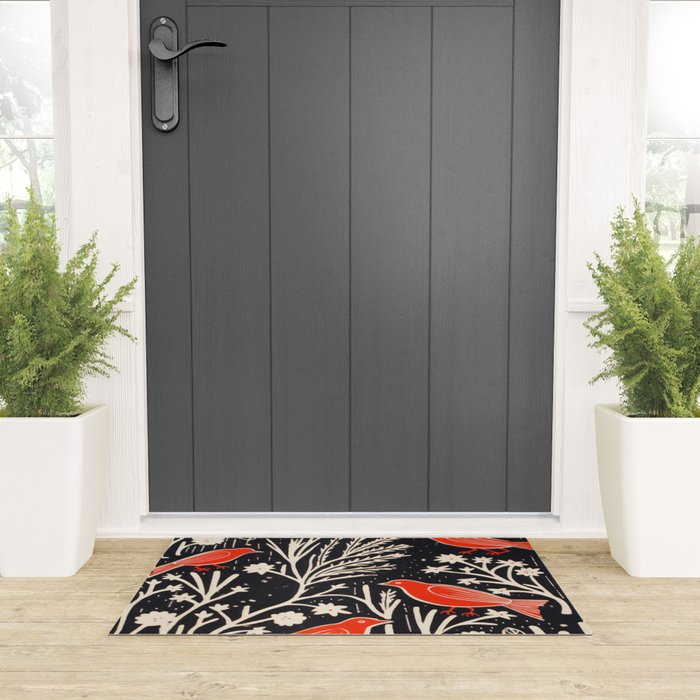 Red And Black Woodblock Birds Welcome Mat Gallery Image 3