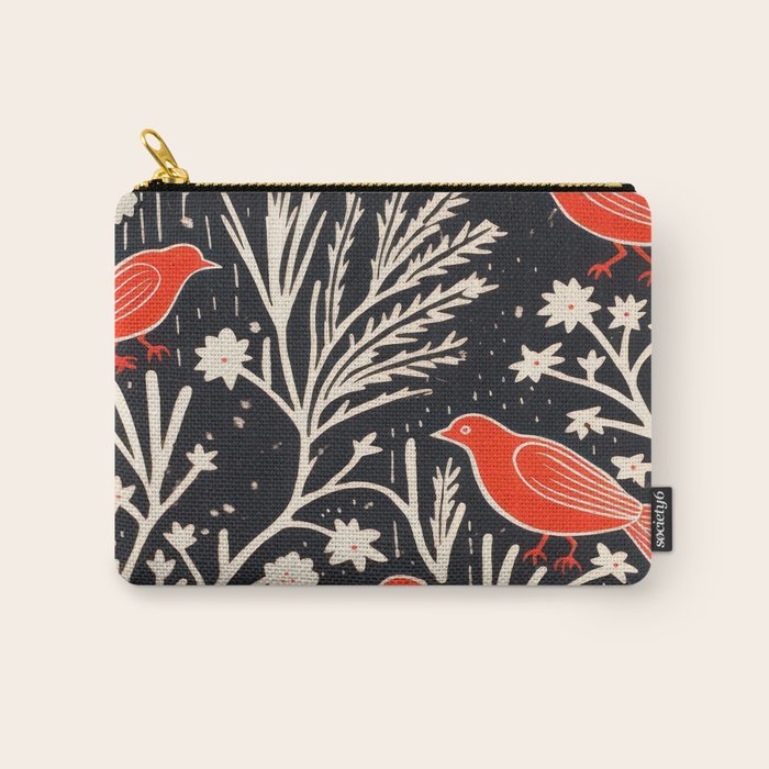 Red And Black Woodblock Birds Carry All Pouch Gallery Image 1