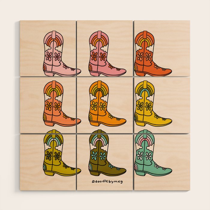 Rainbow Cowboy Boots Wood Wall Art Gallery Image 1