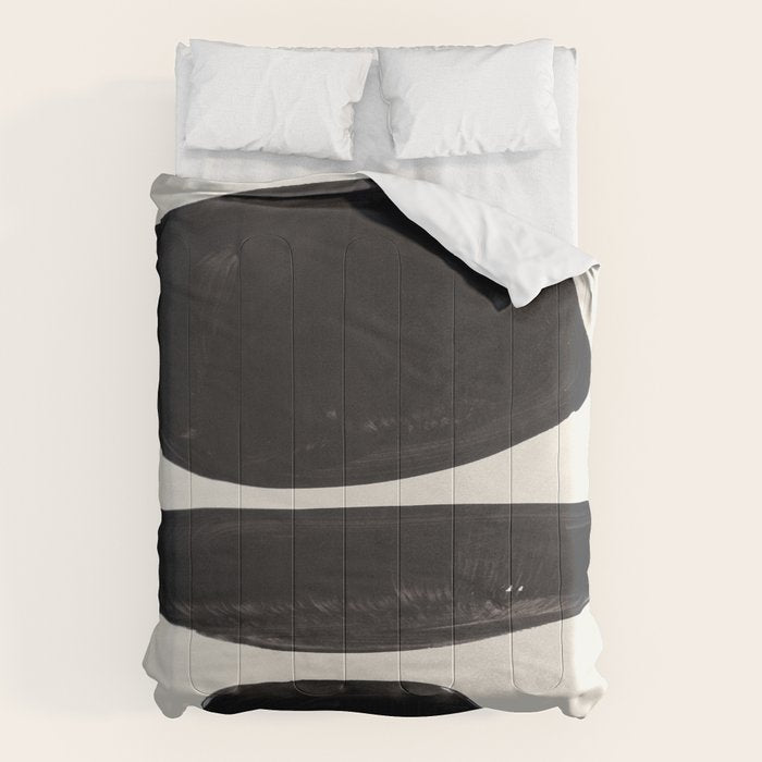 Mid Century Modern Minimalist Abstract Art Brush Strokes Black & White Ink Art Tribal Pebbles Comforter Gallery Image 1