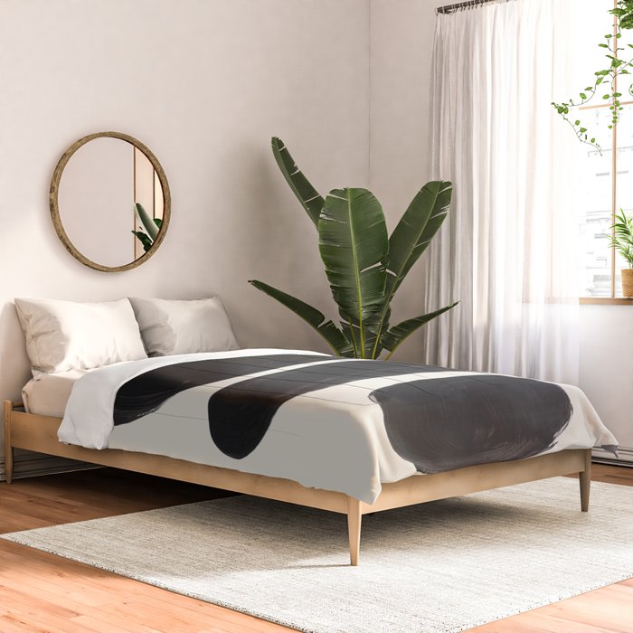 Mid Century Modern Minimalist Abstract Art Brush Strokes Black & White Ink Art Tribal Pebbles Comforter Gallery Image 2