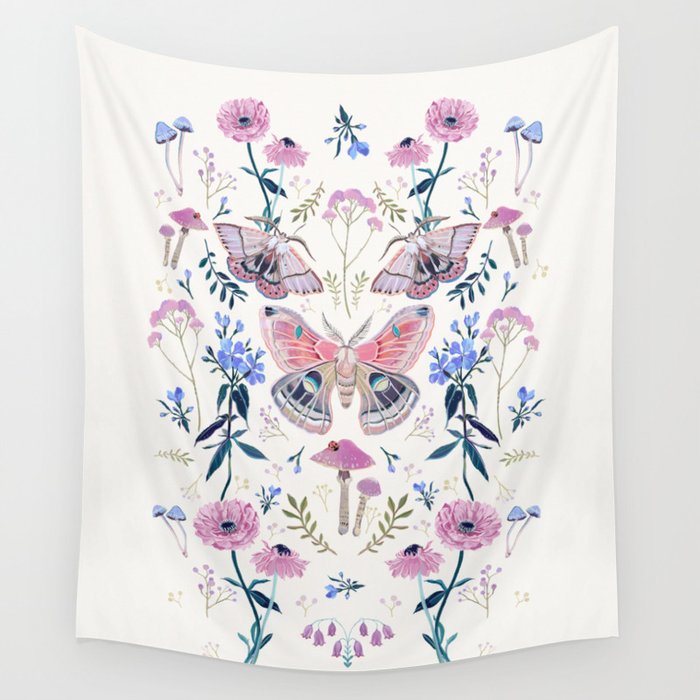 Lilac Butterfly and Flowers Wall Tapestry Gallery Image 4