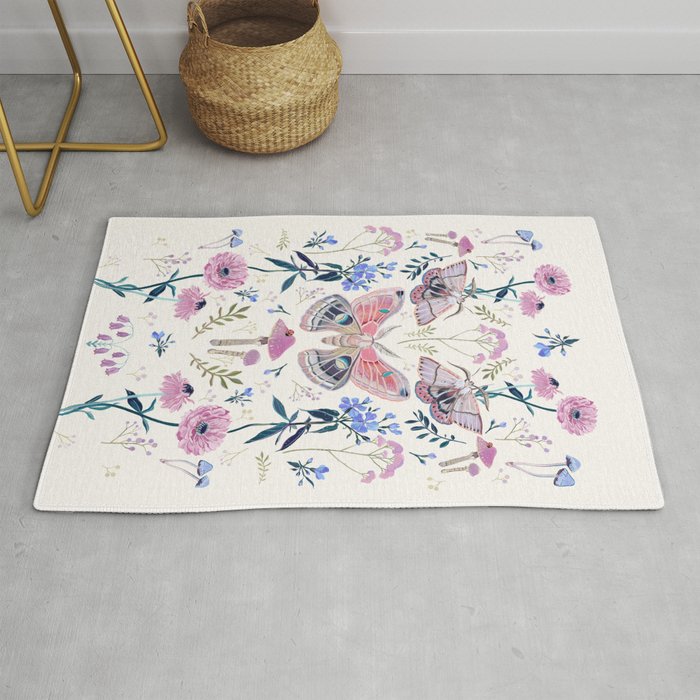 Lilac Butterfly and Flowers Rug Gallery Image 1