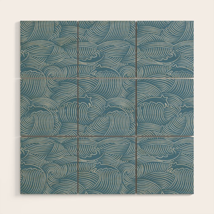 Cat Waves Pattern 2 Wood Wall Art Gallery Image 1