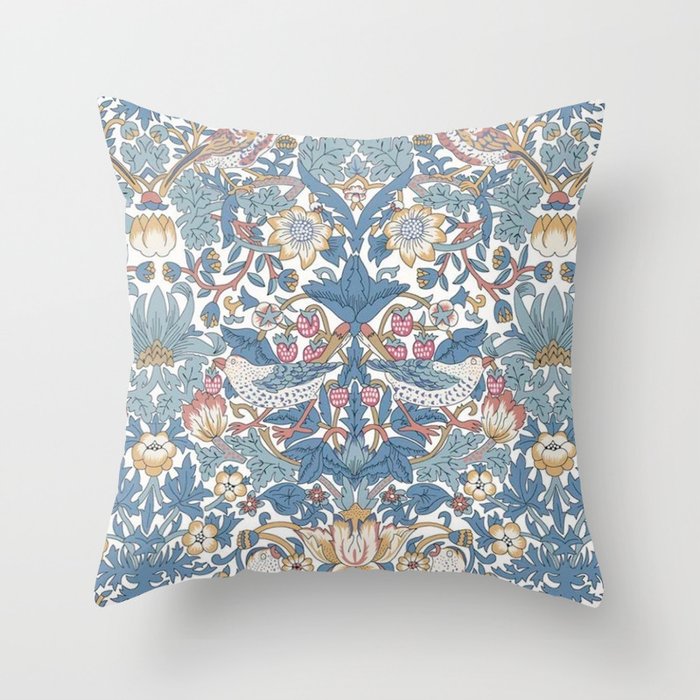 William Morris Strawberry Thief Pastel Blue Floral Throw Pillow Gallery Image 6