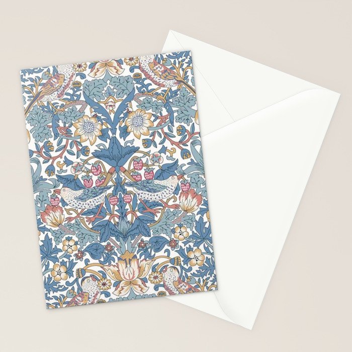 William Morris Strawberry Thief Pastel Blue Floral Stationery Card Gallery Image 2