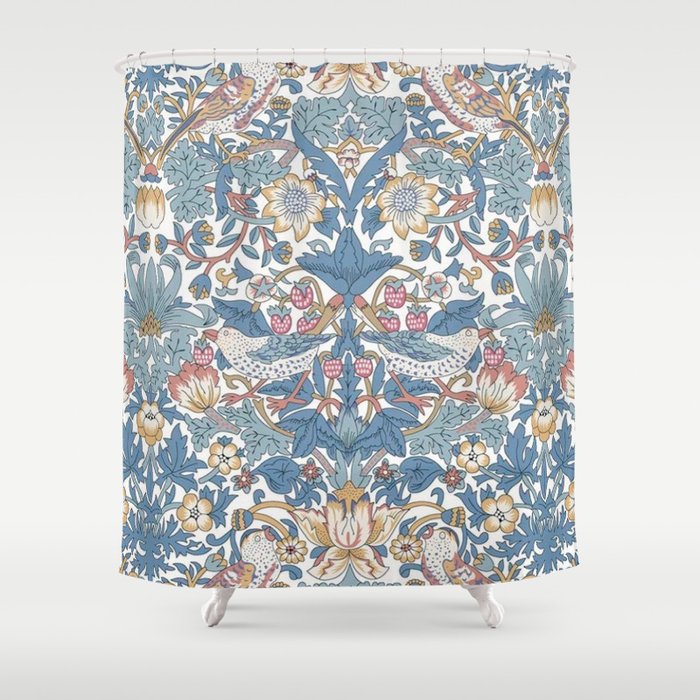 William Morris Strawberry Thief Pastel Blue Floral Shower Curtain Gallery Image 1