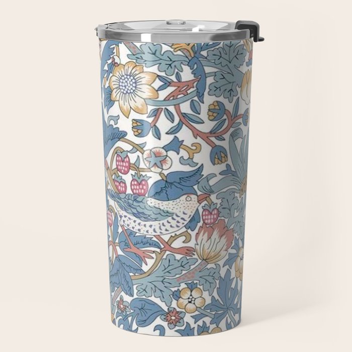 William Morris Strawberry Thief Pastel Blue Floral Travel Mug Gallery Image 2