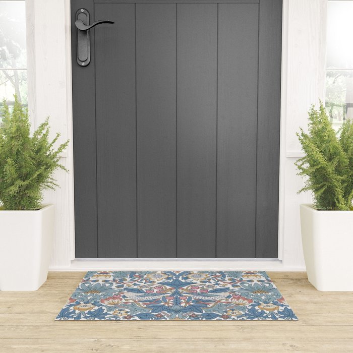 William Morris Strawberry Thief Pastel Blue Floral Welcome Mat Gallery Image 3