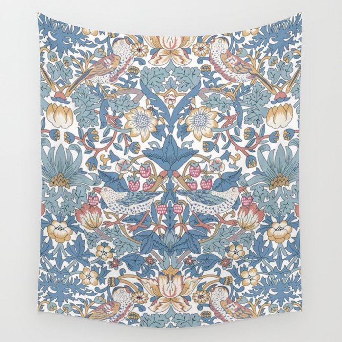 William Morris Strawberry Thief Pastel Blue Floral Wall Tapestry Gallery Image 1