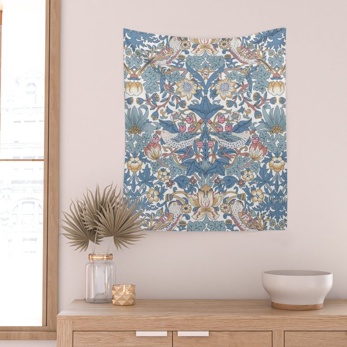 William Morris Strawberry Thief Pastel Blue Floral Wall Tapestry Gallery Image 2