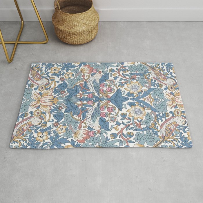 William Morris Strawberry Thief Pastel Blue Floral Rug Gallery Image 1