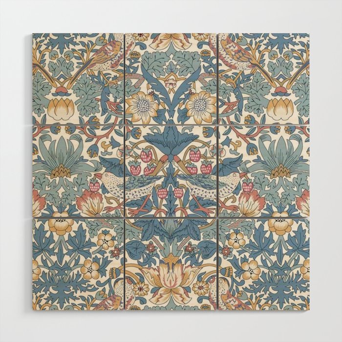 William Morris Strawberry Thief Pastel Blue Floral Wood Wall Art Gallery Image 1