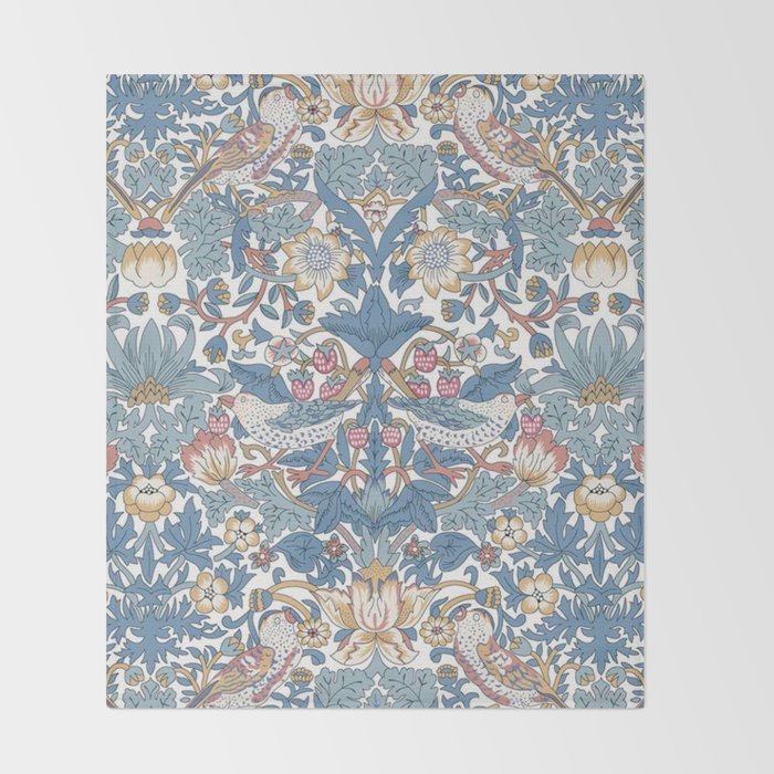 William Morris Strawberry Thief Pastel Blue Floral Throw Blanket Gallery Image 2