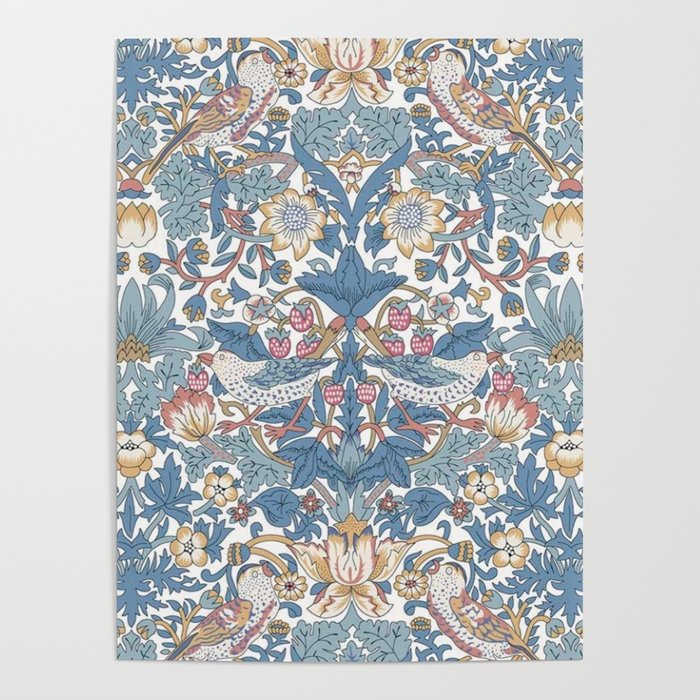 William Morris Strawberry Thief Pastel Blue Floral Poster Gallery Image 4