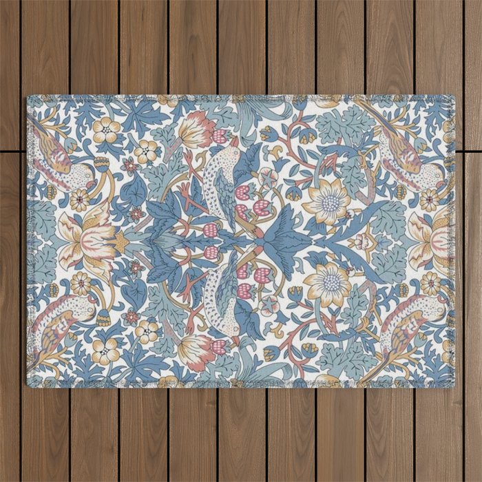 William Morris Strawberry Thief Pastel Blue Floral Outdoor Rug Gallery Image 1