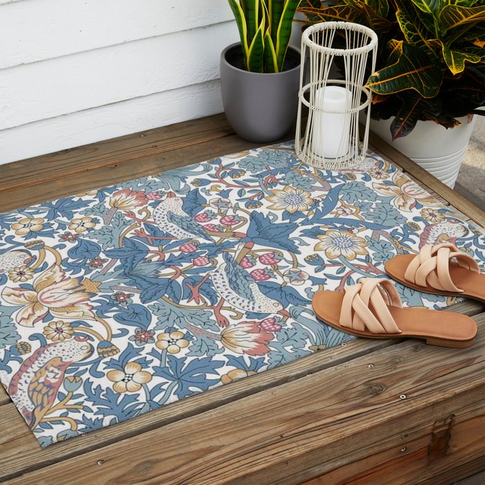 William Morris Strawberry Thief Pastel Blue Floral Outdoor Rug Gallery Image 2