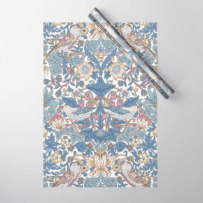 William Morris Strawberry Thief Pastel Blue Floral Wrapping Paper Gallery Image 1