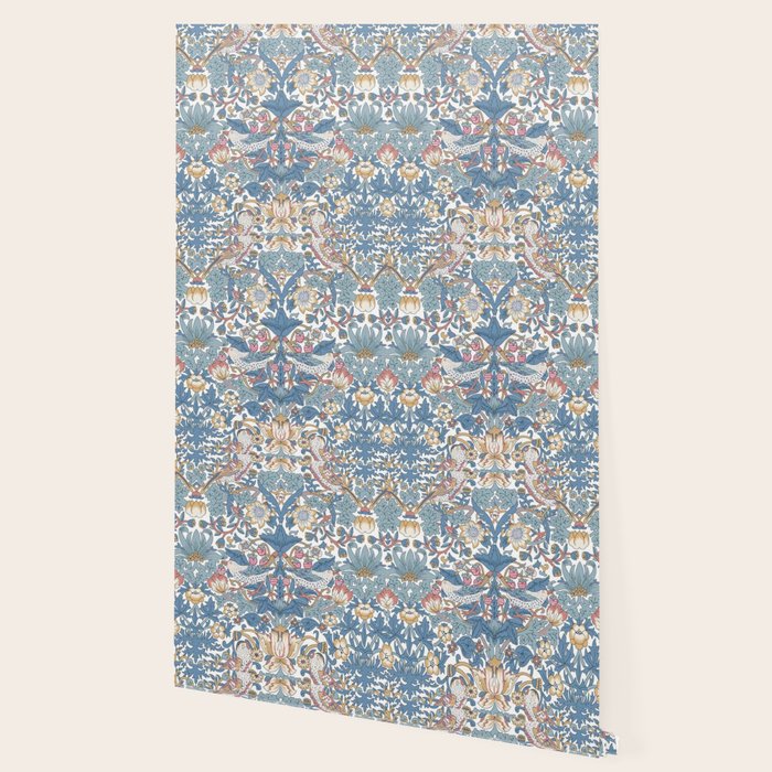 William Morris Strawberry Thief Pastel Blue Floral Wallpaper Gallery Image 2