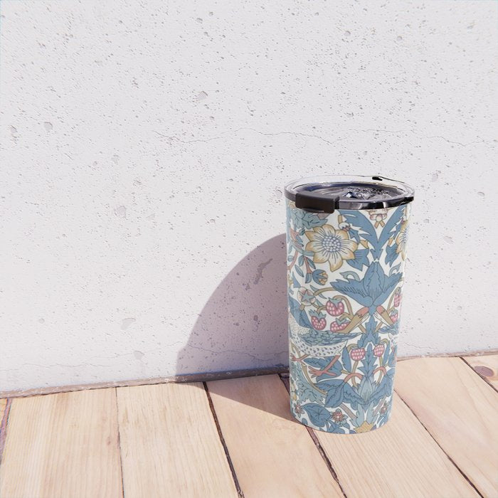 William Morris Strawberry Thief Pastel Blue Floral Travel Mug Gallery Image 4