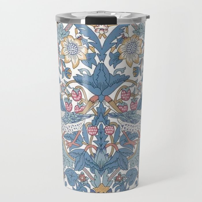 William Morris Strawberry Thief Pastel Blue Floral Travel Mug Gallery Image 1