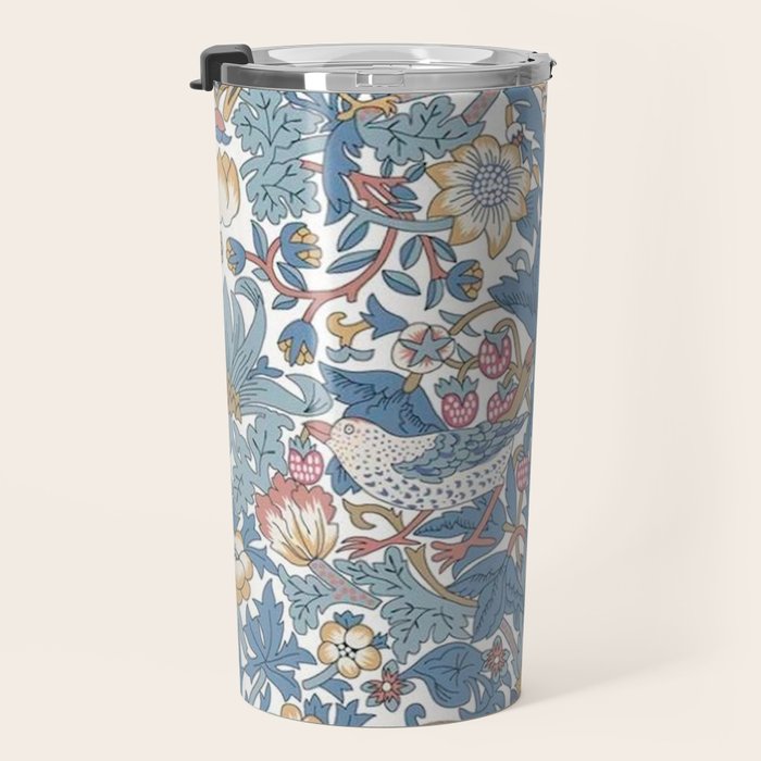 William Morris Strawberry Thief Pastel Blue Floral Travel Mug Gallery Image 3