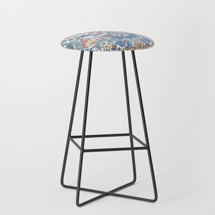 William Morris Strawberry Thief Pastel Blue Floral Stool Gallery Image 1