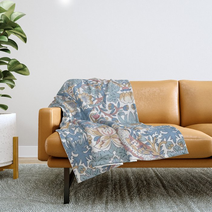 William Morris Strawberry Thief Pastel Blue Floral Throw Blanket Gallery Image 1
