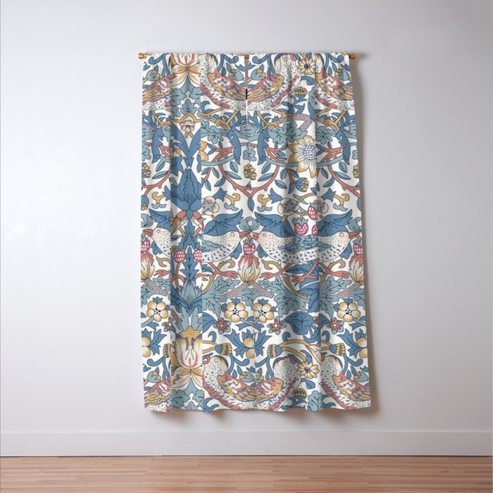 William Morris Strawberry Thief Pastel Blue Floral Window Curtain Gallery Image 3