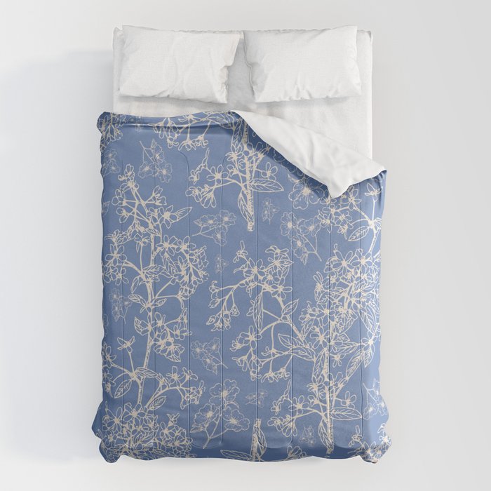 Grasmere Garden Vintage Modern Botanical Pattern Periwinkle Blue Cream Comforter Gallery Image 6