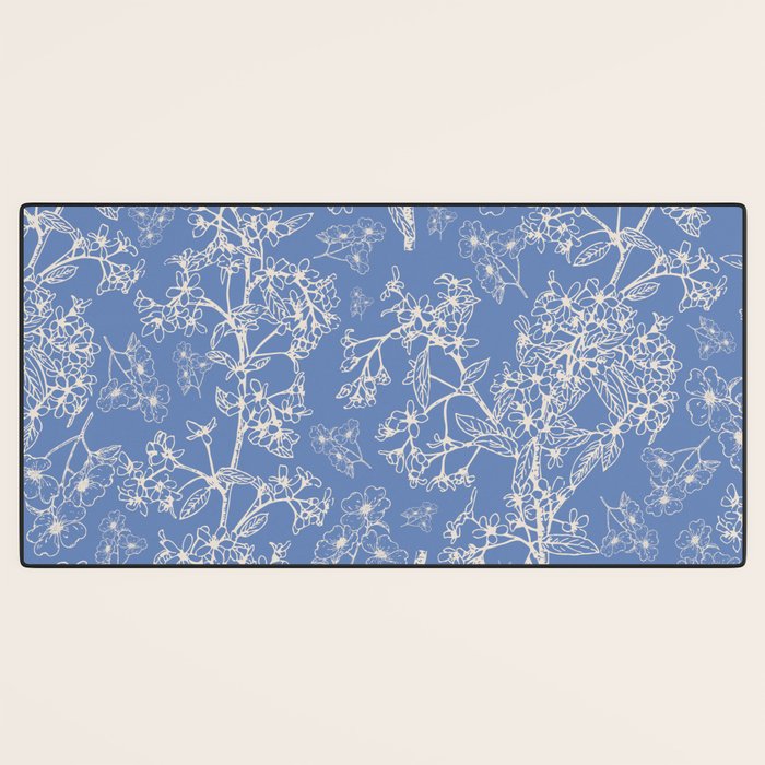 Grasmere Garden Vintage Modern Botanical Pattern Periwinkle Blue Cream Desk Mat Gallery Image 3