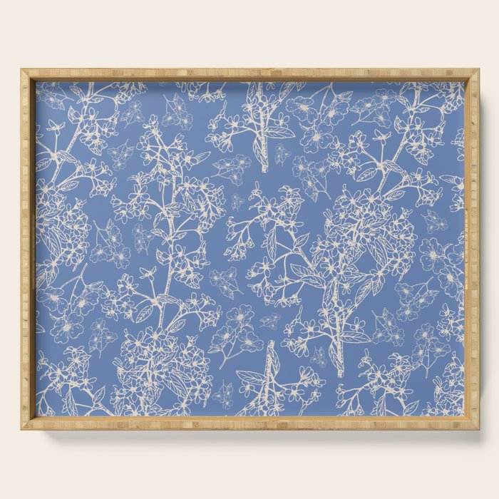 Grasmere Garden Vintage Modern Botanical Pattern Periwinkle Blue Cream Serving Tray Gallery Image 1