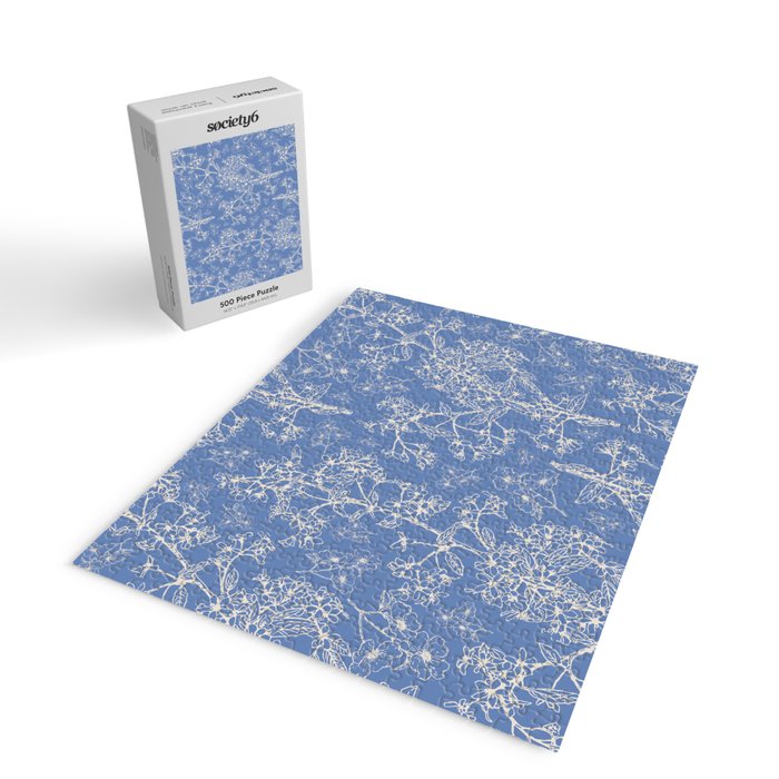 Grasmere Garden Vintage Modern Botanical Pattern Periwinkle Blue Cream Jigsaw Puzzle Gallery Image 2