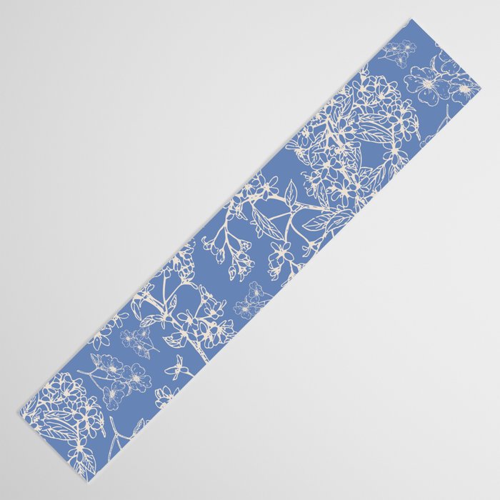 Grasmere Garden Vintage Modern Botanical Pattern Periwinkle Blue Cream Table Runner Gallery Image 3