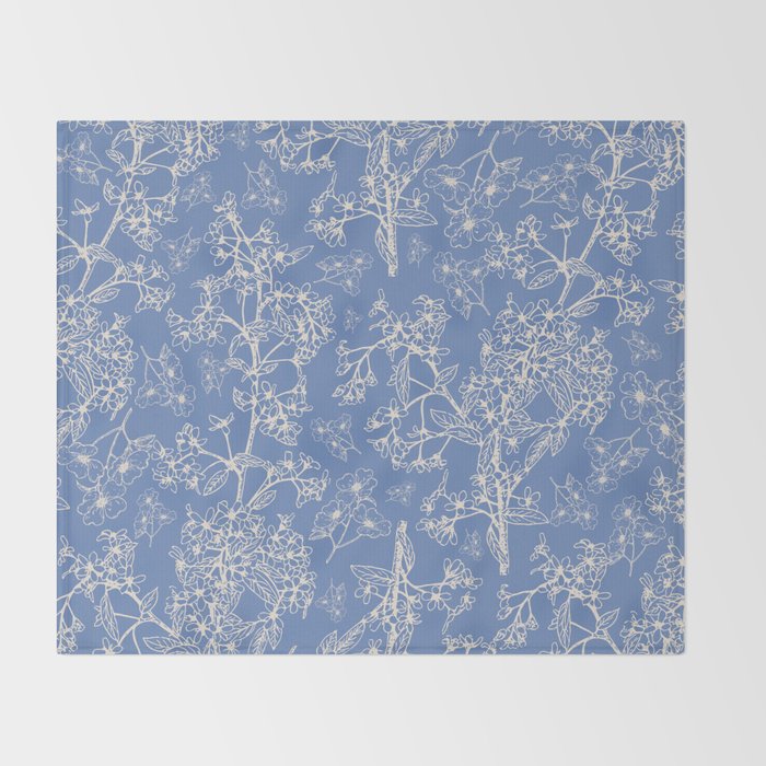 Grasmere Garden Vintage Modern Botanical Pattern Periwinkle Blue Cream Throw Blanket Gallery Image 2