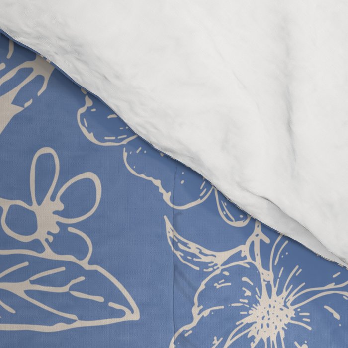 Grasmere Garden Vintage Modern Botanical Pattern Periwinkle Blue Cream Comforter Gallery Image 4