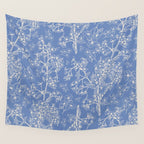 Grasmere Garden Vintage Modern Botanical Pattern Periwinkle Blue Cream Wall Tapestry Gallery Image 4