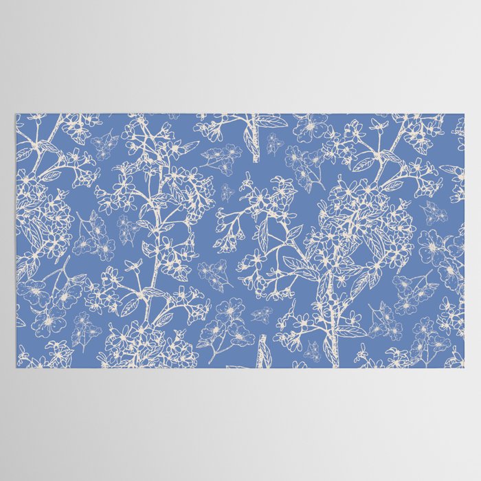 Grasmere Garden Vintage Modern Botanical Pattern Periwinkle Blue Cream Tablecloth Gallery Image 2