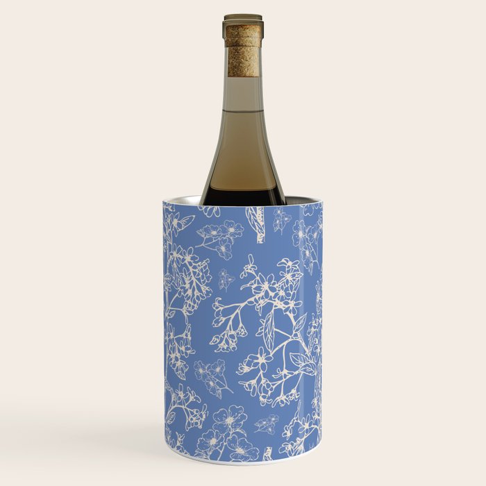 Grasmere Garden Vintage Modern Botanical Pattern Periwinkle Blue Cream Wine Chiller Gallery Image 1