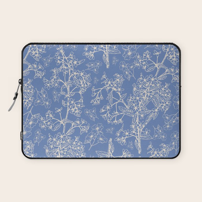 Grasmere Garden Vintage Modern Botanical Pattern Periwinkle Blue Cream Laptop Sleeve Gallery Image 1