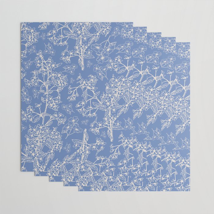 Grasmere Garden Vintage Modern Botanical Pattern Periwinkle Blue Cream Wrapping Paper Gallery Image 3
