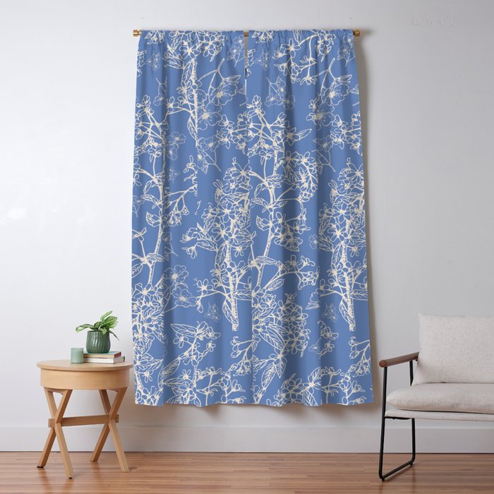 Grasmere Garden Vintage Modern Botanical Pattern Periwinkle Blue Cream Window Curtain Gallery Image 5