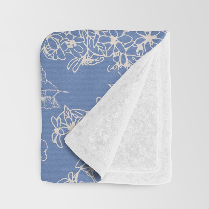 Grasmere Garden Vintage Modern Botanical Pattern Periwinkle Blue Cream Throw Blanket Gallery Image 3