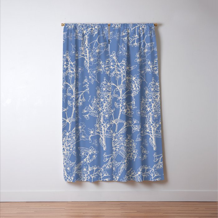 Grasmere Garden Vintage Modern Botanical Pattern Periwinkle Blue Cream Window Curtain Gallery Image 3