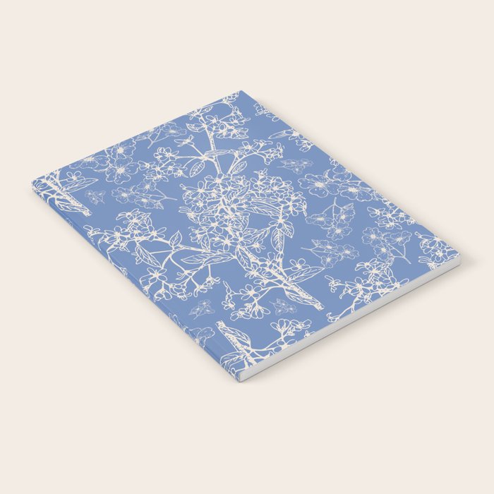 Grasmere Garden Vintage Modern Botanical Pattern Periwinkle Blue Cream Notebook Gallery Image 2