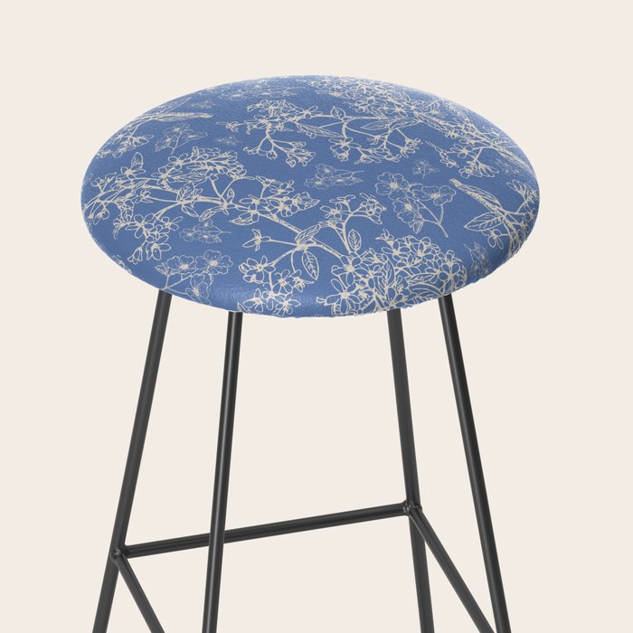 Grasmere Garden Vintage Modern Botanical Pattern Periwinkle Blue Cream Stool Gallery Image 2