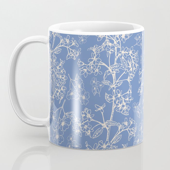 Grasmere Garden Vintage Modern Botanical Pattern Periwinkle Blue Cream Coffee Mug Gallery Image 3