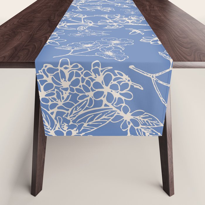 Grasmere Garden Vintage Modern Botanical Pattern Periwinkle Blue Cream Table Runner Gallery Image 1